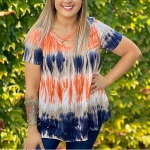NWT Voll Criss Cross Tie Dye Short Sleeve Top size small